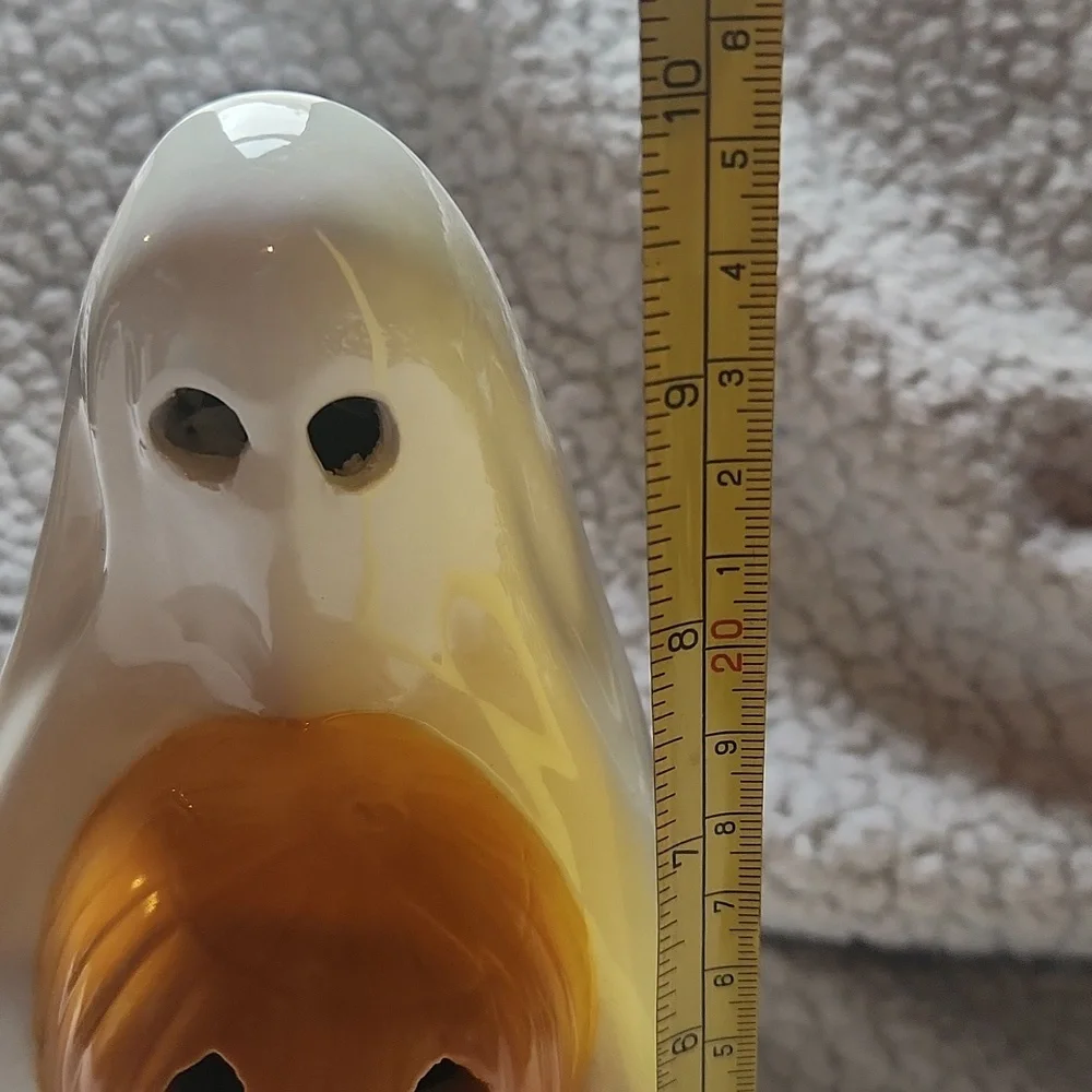 Halloweem Ceramic Spooky Ghost with Smiling Pumpkin Decor Light - Picture 4 of 11